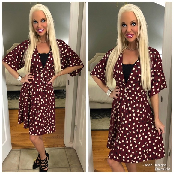 ❤️LAST 2! Beautiful Ruffle Sleeve Wine Dress! - Picture 4 of 4